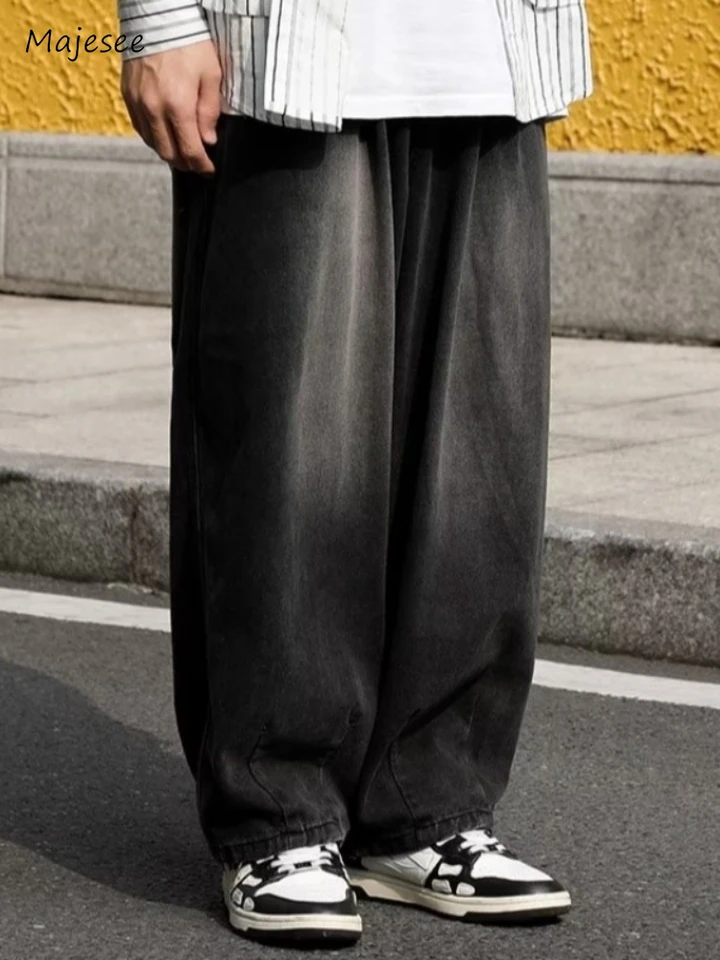 Muži džínsy vrece retro bielené japonské štýl Streetwear všestranné pohodlné džínsové moping nohavice