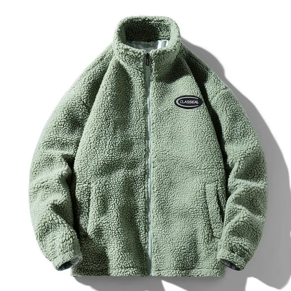 Muži faux šerpa bunda faux jahňacie lambwool našuchorené bunda harajuku fuzzy zipsový kabát stojan na zips vrecko na neformálne muži bundy