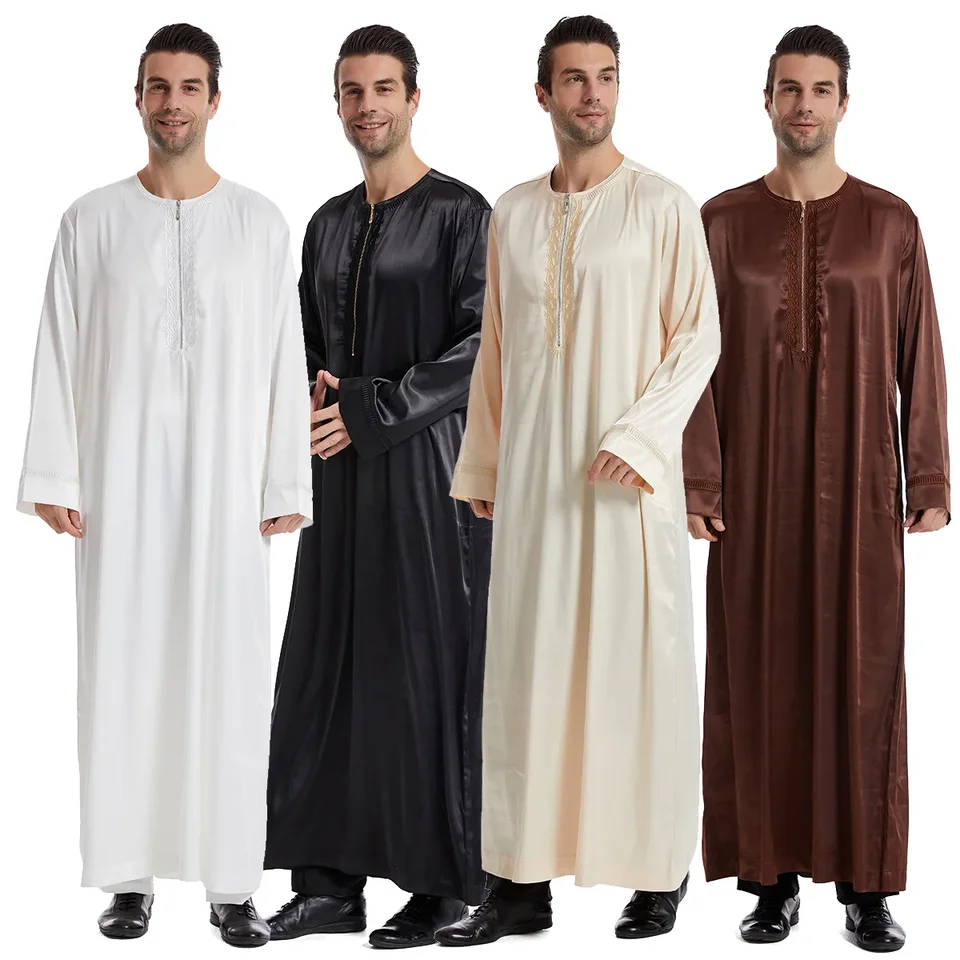 Muži jubba thobe s dlhým rukávom kaftan arabčina abaya dubaj eid modlitebný odev Turecko ramadan dlhý rúž 2024 moslimské módne oblečenie