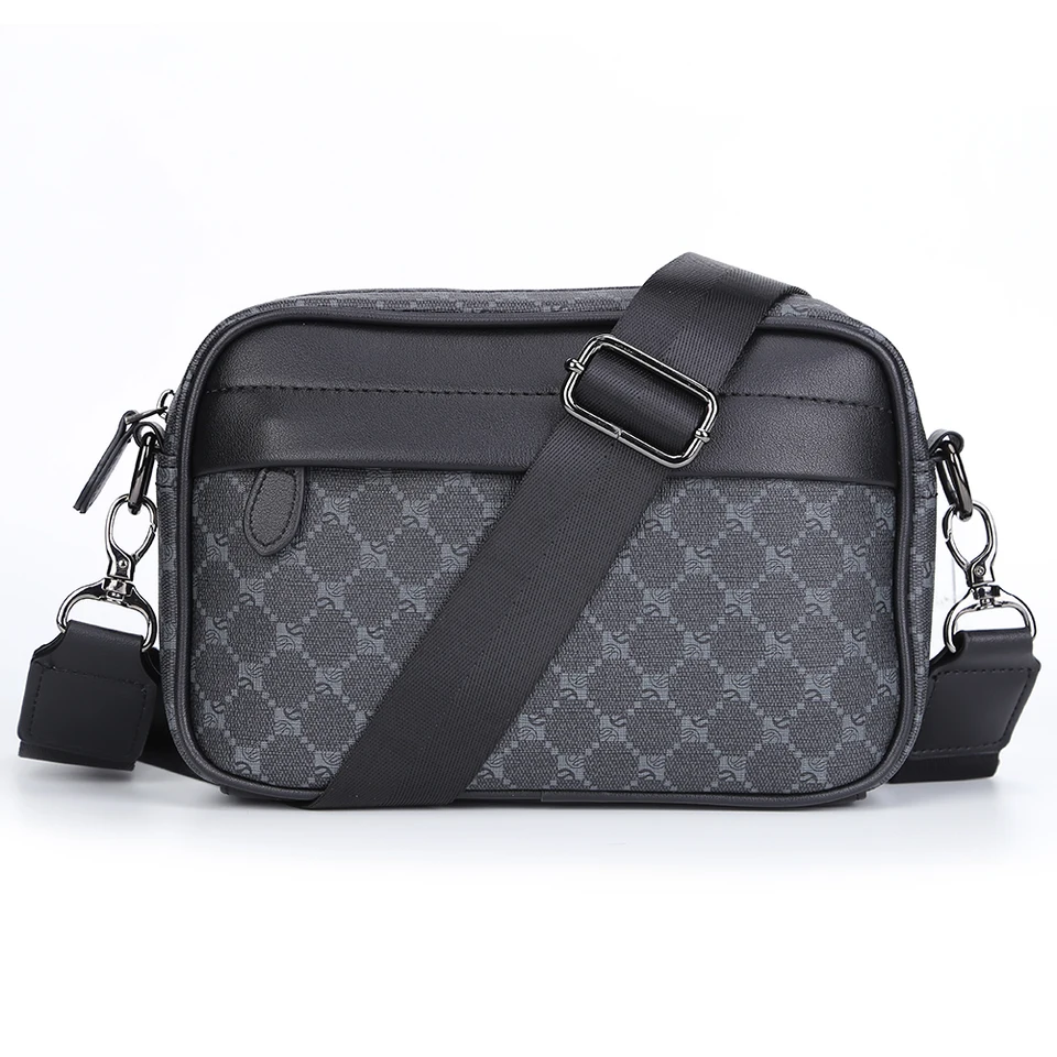 Muži klasické vzorové štvorcové rameno tašky so širokým popruhom ležérne krížové taška Euro-America Pu Leather Women Vintage Camera Satchel Bag