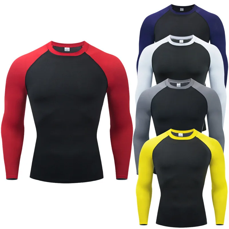 Muži kompresné tričko Tričko Quick Dry Fitness Running T tričká s dlhým rukávom Kulturistické vrcholy Športové futbalové košele Športové oblečenie