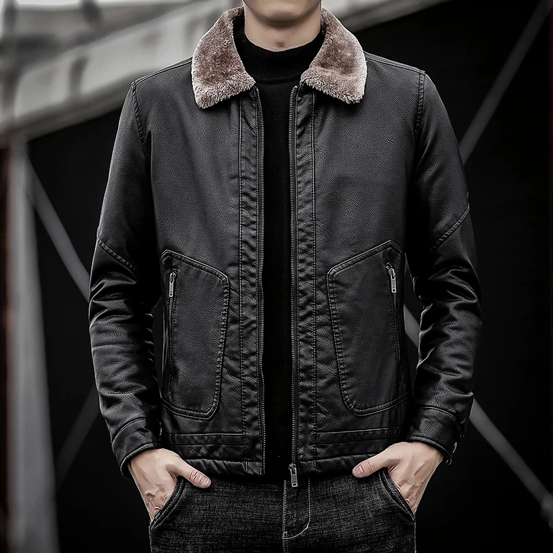 Muži kožené oblek Men Pu Kožené bunda Streetwear Men Vintage fleece Casual Blazer Jackets Man Outerwear Slim Fit Coats