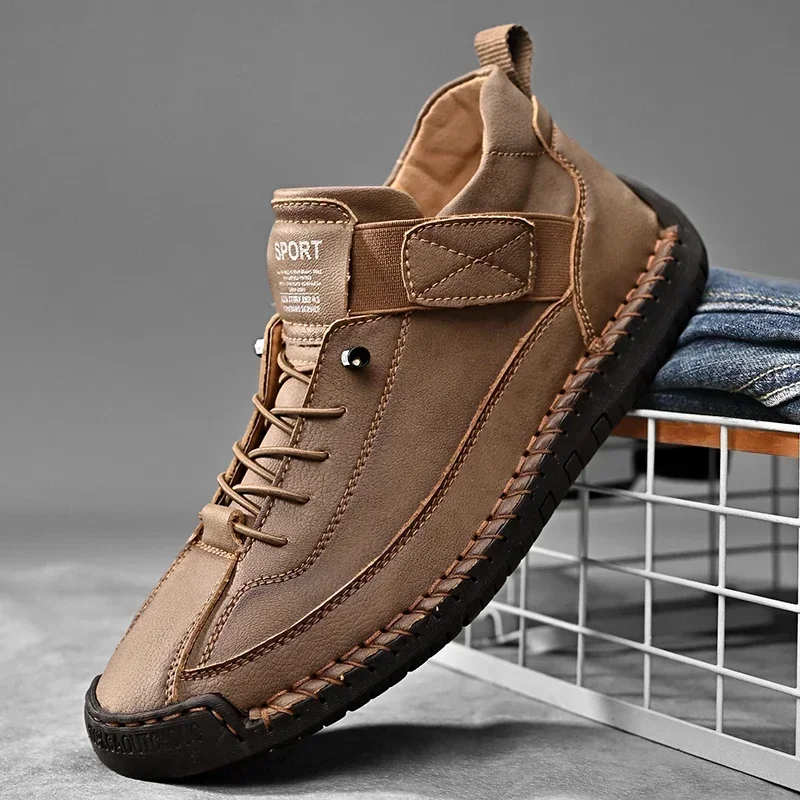 Muži kožené príležitostné topánky ručne vyrábané priedušné pánske mokasiniská módne muži tenisky Moccasins Luxusné topánky značky Plus veľkosť 38-48