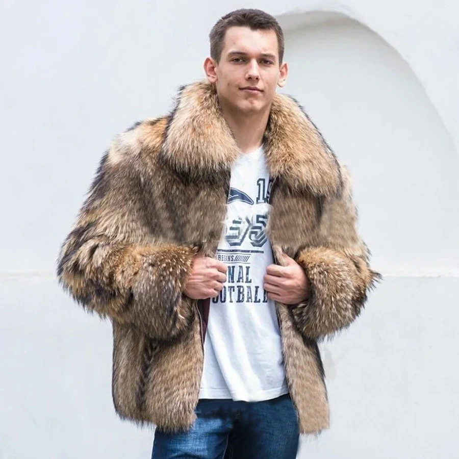 Muži kožušina skutočná kožušina bunda prírodná mývala kožušina Outwear Autumn Zimná zimná teplá módna kabát plus veľkosť srsť