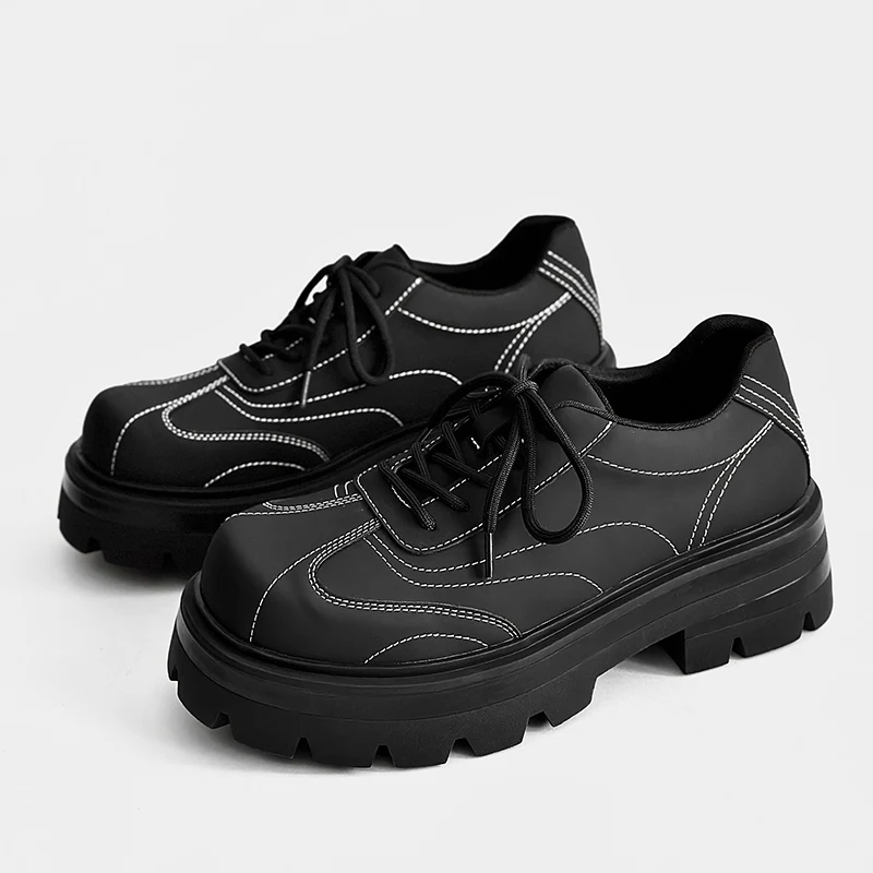 Muži luxusné módne punk rockové šaty Platform Platform Shoes Lace-Up Oxfords topánky čierne módne originálne kožené tenisky dizajnér dizajnér