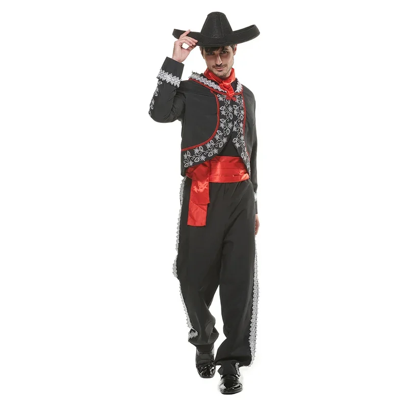Muži mariachi čierny senátor Halloween kostým dospelých mexické senátorské kosti kovboj cosplay outfits carnival Veľkonočné purivo luxusné šaty qw