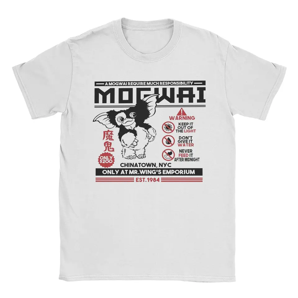 Muži Mogwai vyžadujú veľkú zodpovednosť Gizmo Gremlin T tričko Čisté bavlnené odevy Vintage s krátkym rukávom odpaliská darček Tričko