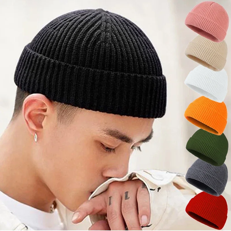 Muži módne pletené klobúky chlapec Skullcap Male Beanie Winter retro retro bezohľadný melón čiapka Cap Cuff Docker Fisherman Príslušenstvo