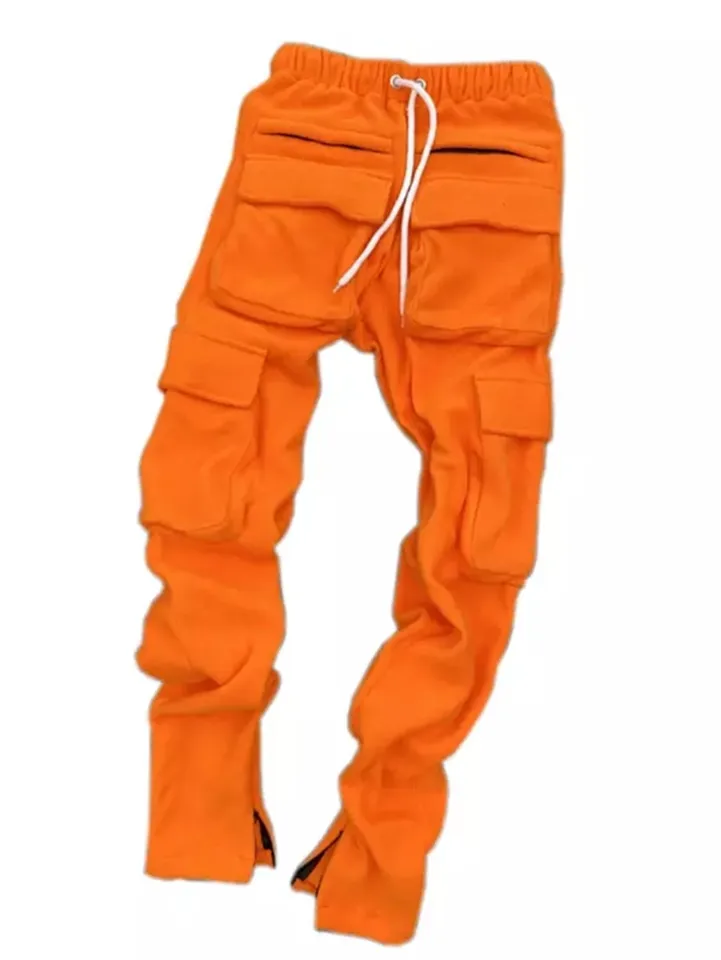 Muži nadmerné nákladné nohavice Streetwear Dlhodobé nohavice nohavice masívna farba vlna Trojrozmerné vrecká štíhle obložené teplé nohavice Muž