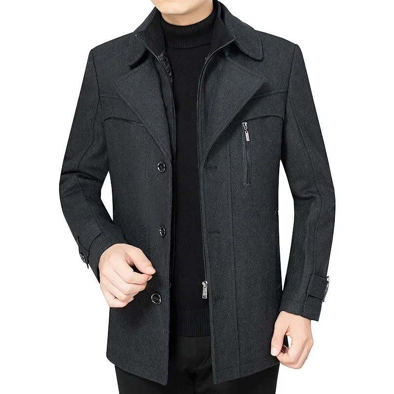 Muži obchodné príležitostné kašmírové priekopy Dlhé bundy Nové jeseň zimné mužské zmesi vlnené kabáty Nové mužské bundy Coats 3xl