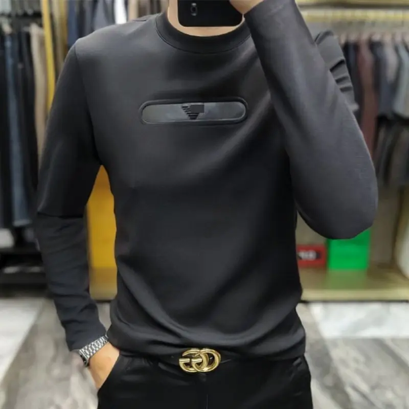 Muži oblečenie jesenné zimné zimné kórejské módne podnikanie Príležitostné pohodlné základné tričko Čierny o krk s dlhým rukávom Slim Pullover Topy