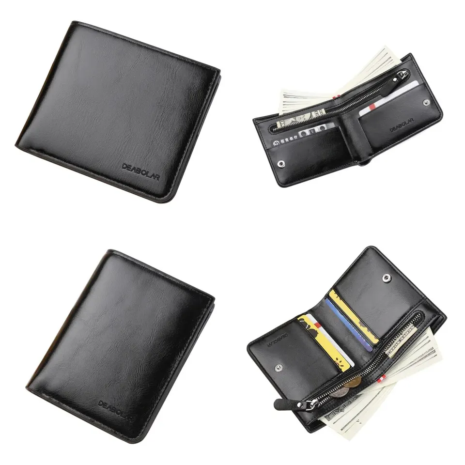Muži peňaženka Krátky zvislý vintage štíhly PU Leather Lesklý zips kreditná karta s mužmi peňaženka