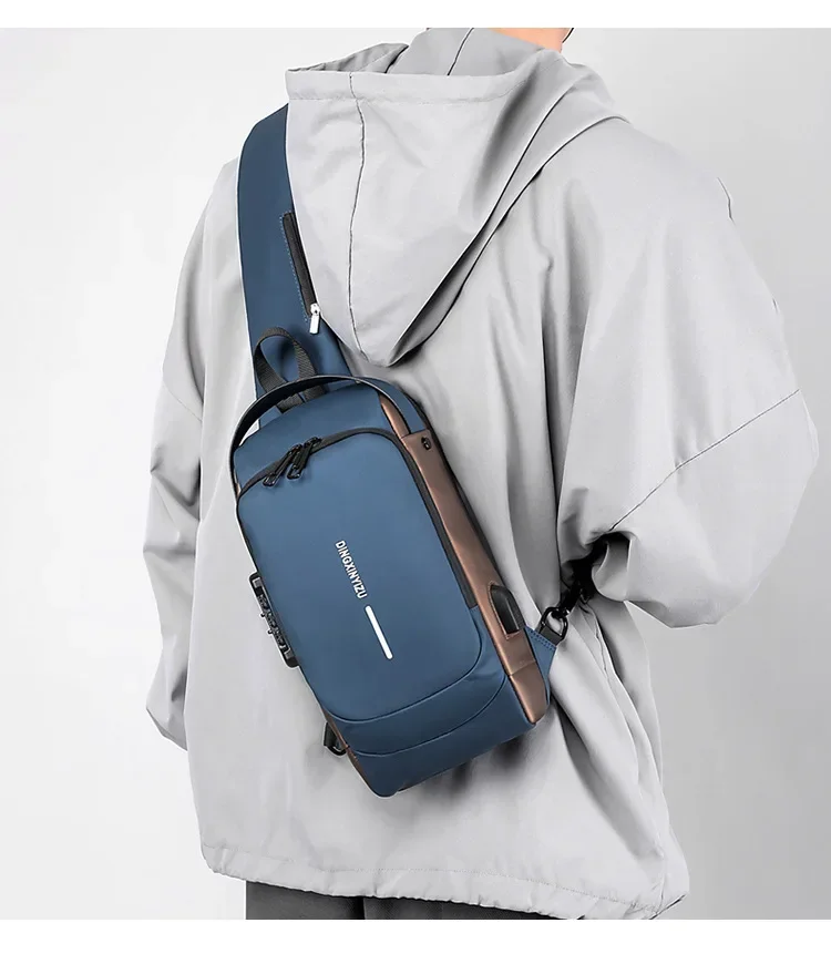 Muži proti krádeži vrecka na ramene na ramene USB nabíjanie crossbody balíček Škola krátka cesta poslovie tašky Pánske oxfordské popruhové balenie