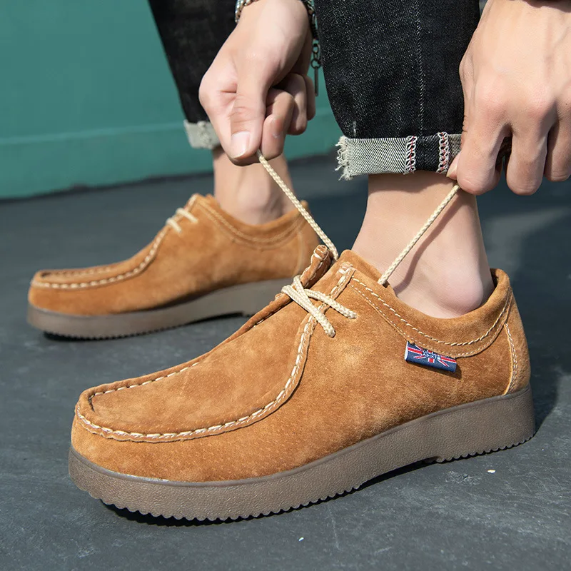 Muži príležitostné topánky Vysoko kvalitné semišové kožené pracovné topánky Mužské šnurovanie Flats tenisky Platforma British Business Party Dues Shoes 46