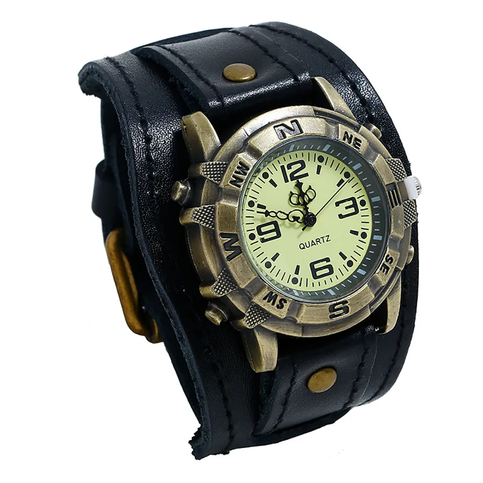 Muži punk retro módne špendlíky Spiple Pleok kožené hodinky Fashion Quartz Aaa Watch Watch 2024 retro hodinky pre mužov