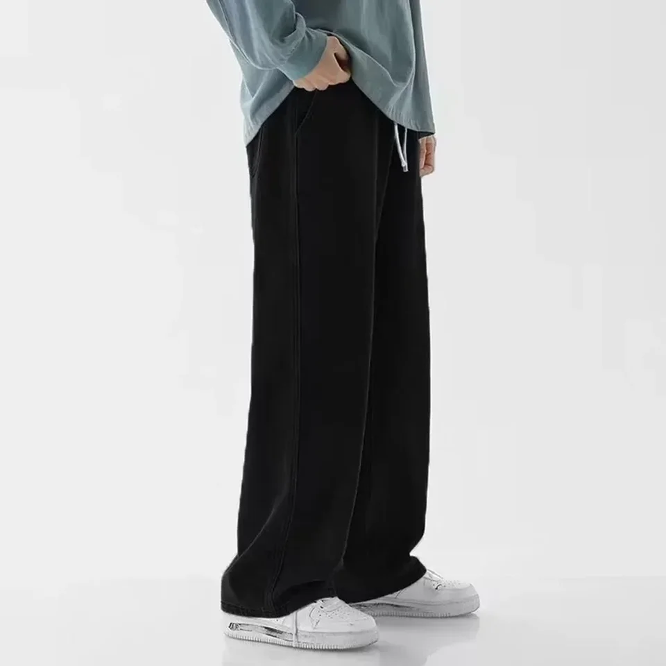 Muži rovné Jean voľné streetwear široké nohy neutrálne nohavice módne nohavice