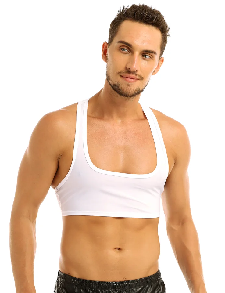 Muži sexy podprsenka Top spodné prádlo bez rukávov bez svalového svalu Half Tank Top vesta Tees tričká Klub oblečenia Kostý