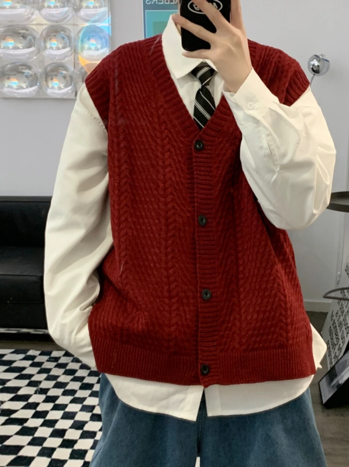 Muži sveter vesta v krku pevná farba bez rukávov bez rukávov Spring Spring Pleted Sweater Mužské pulVery Pánske oblečenie Streetwear C118