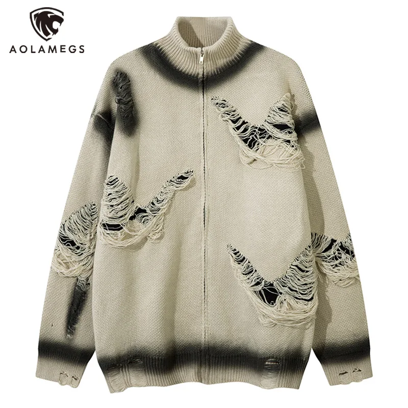 Muži sveter Vintage hiphop streetwear módne roztrhané diery pletený sveter punk gotický nadrozmerný sveter unisex jesenná zima