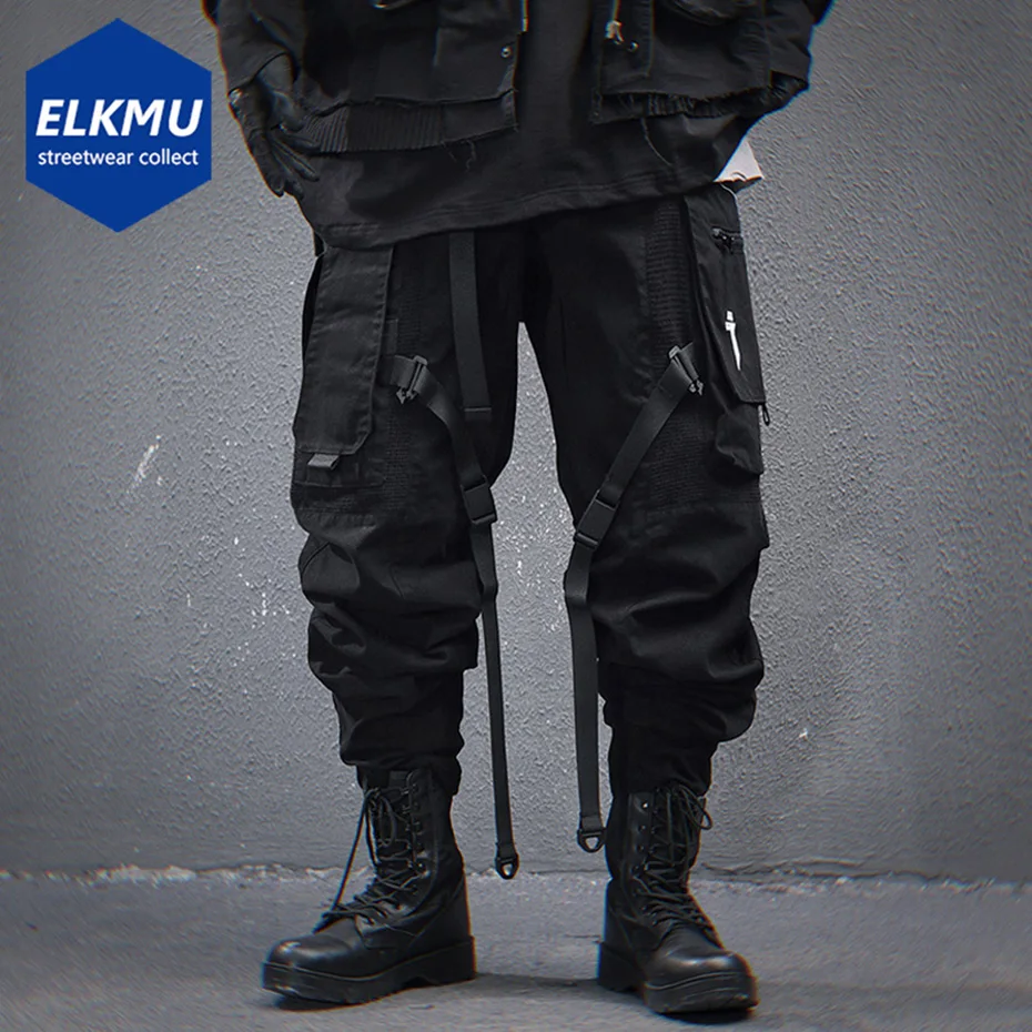 Muži taktické technologické oblečenie nohavice pásky vreckové Patchwork Nákladné nohavice Techwear bežecké tepláky