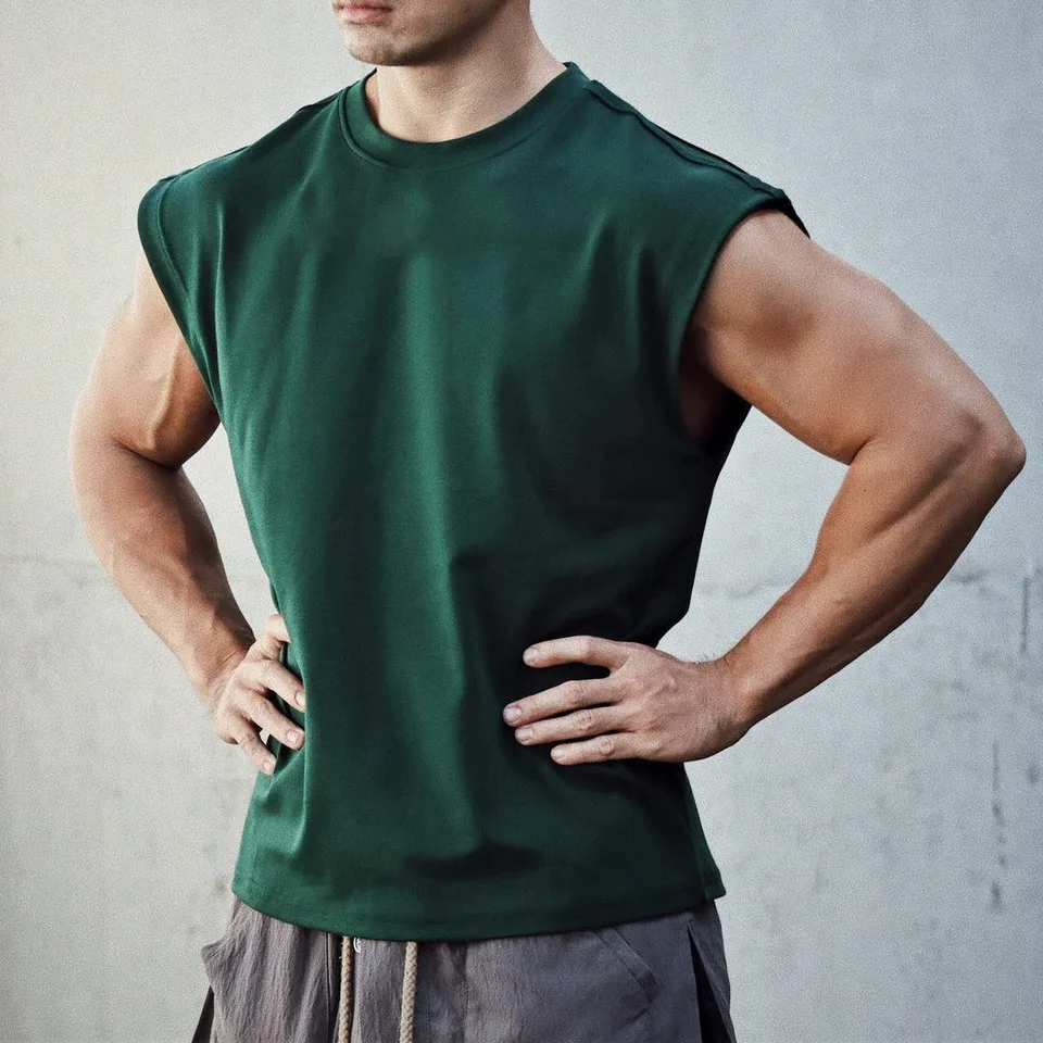 Muži Tank Top s širokou šírkou vesta Príležitostné voľné pánske pánty Top cvičenie Cvičenie oblečenie bez rukávov košeľa s bavlnené tričká Pánske