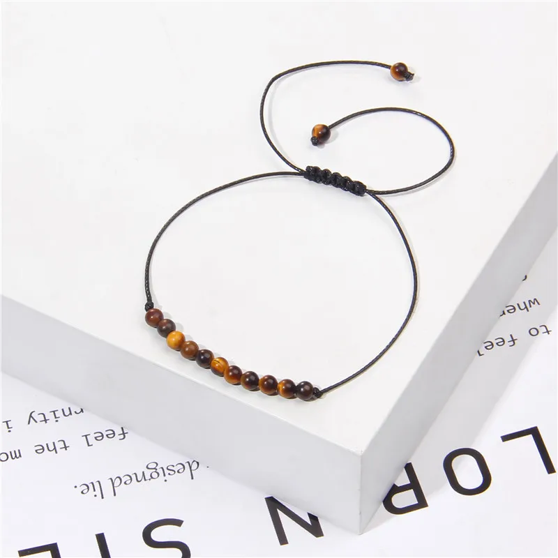 Muži Tiger Eye náramky prírodný kameň Agáty Čierna láva korálková pletená náramky náramky nastaviteľné ženy náramky