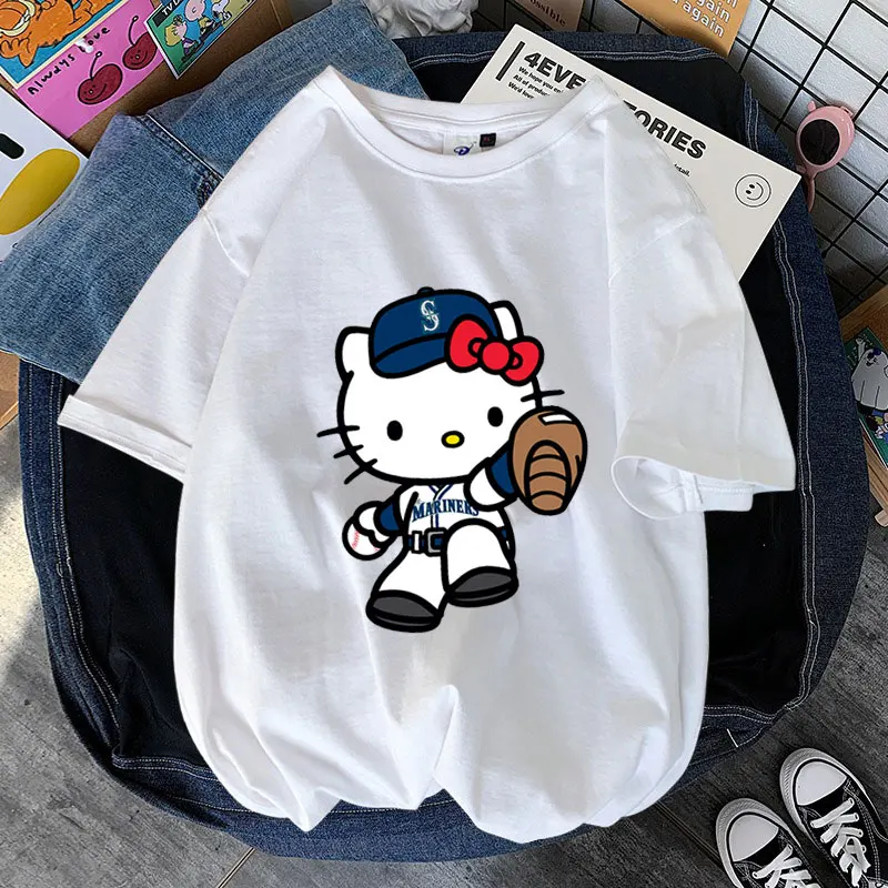 Muži top Hello Kitty Blue Dámske tričko Summer Krátke rukávy 100% bavlnené tričko Tops Tops cartoon anime módne oblečenie S-4xl