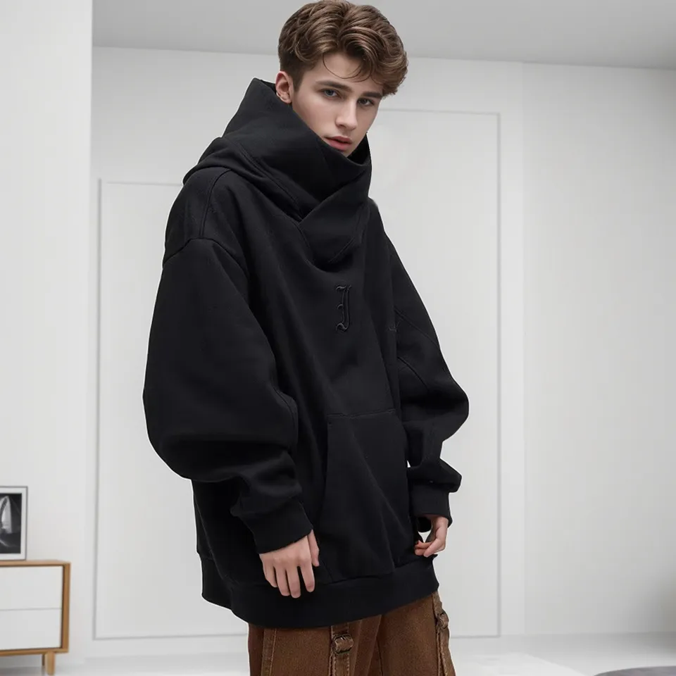 Muži Turtleneck hip hopové kapucňové mikiny jar Fall Fall Warm Solid Color Nadory Casy Case Castle Hoodies High Street všestranné topy bundy