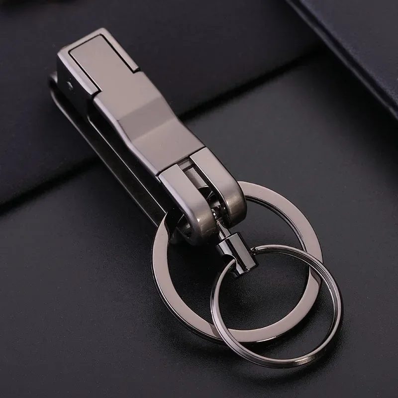 Muži visí proti Lost-Lost Double Ring Ringlable Key Reťaz kovový kov Dvojité kľúče Automatický prívesok pás kľúča Kľúčenky Darček darček