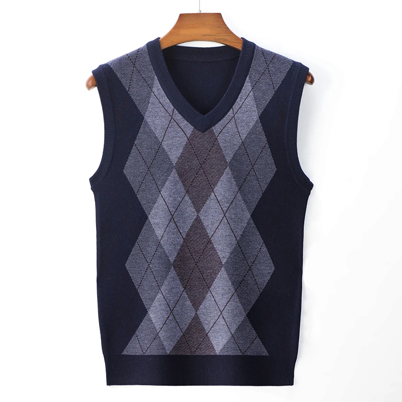 Muži vlny bez rukávov bez rukávov pletená nádržka vesta sveter Argyle Contrast retro vinobranie náhodné v krku základné pre jesennú zimu 1810