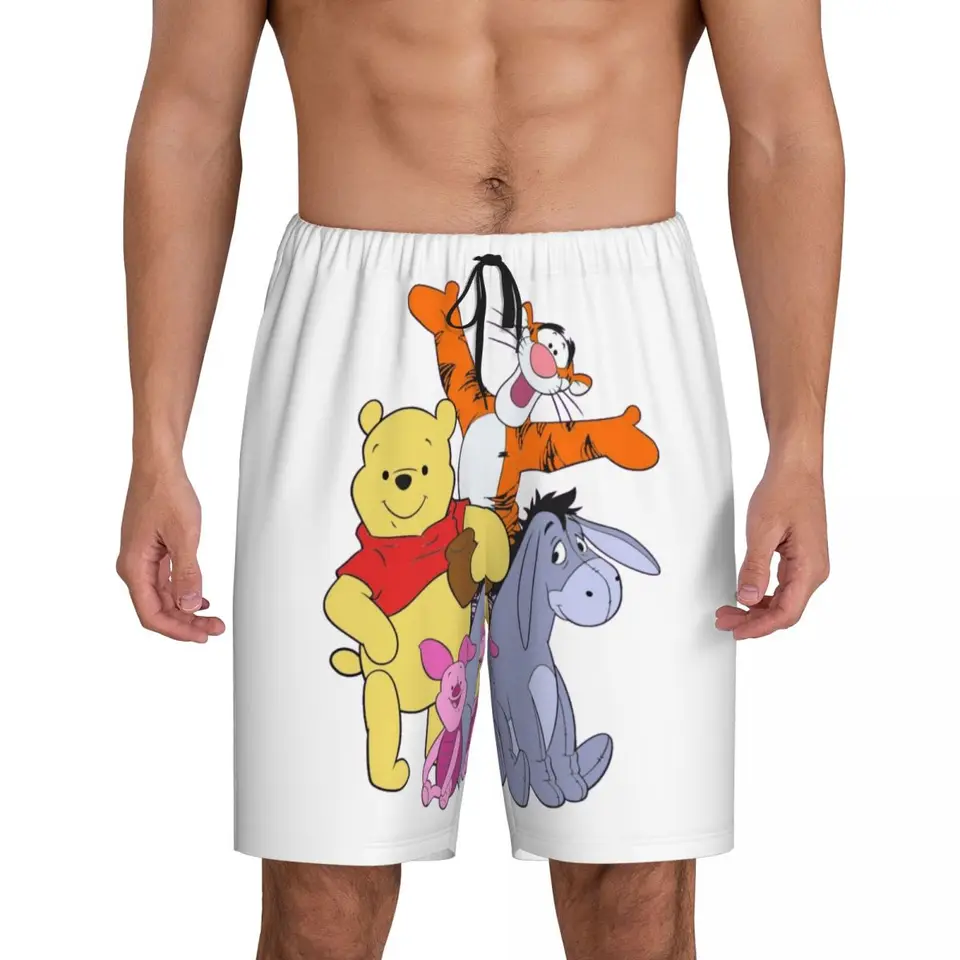 Muži vtipné karikatúra Winnie the Poh Pajama Shorts Custom Tlač spánku pjs spánok