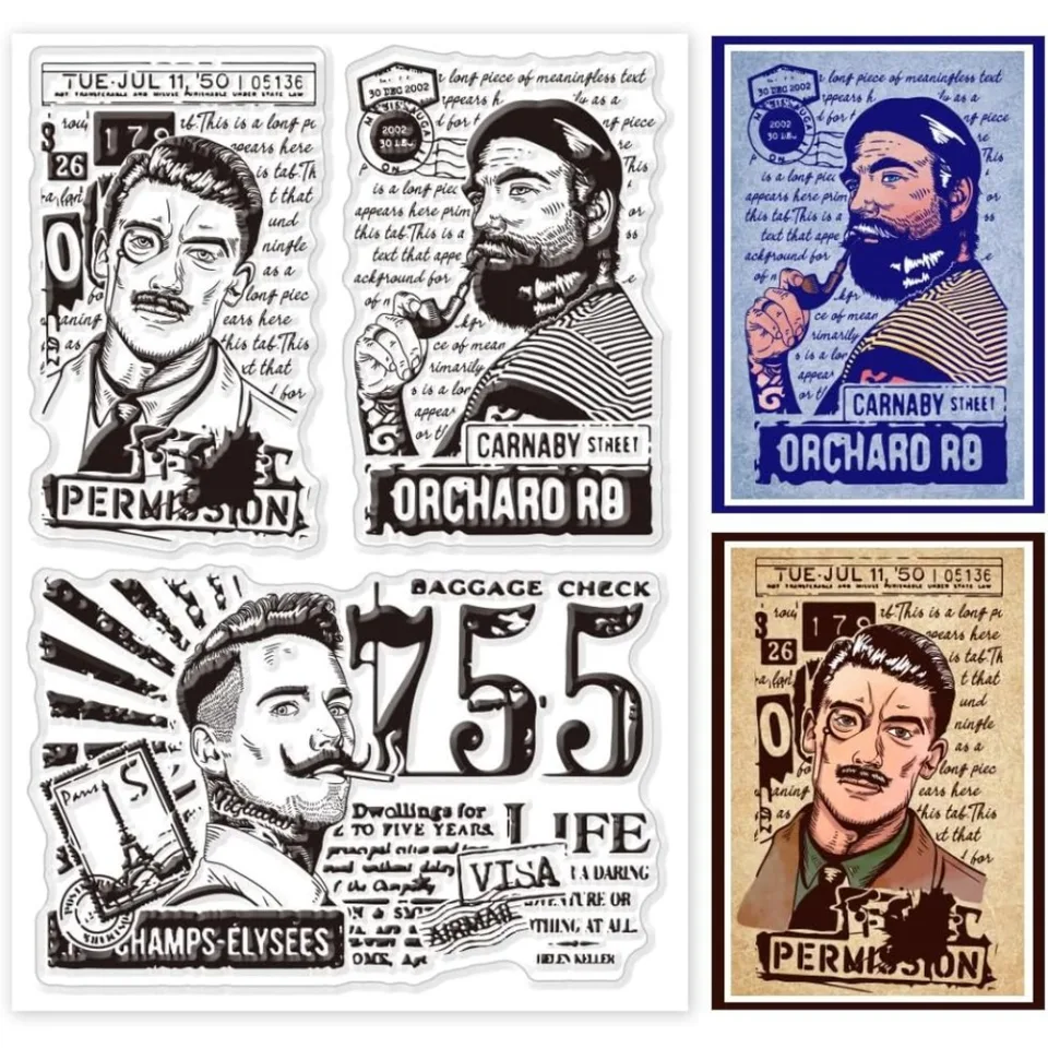 Muži vyčistia známky fúzy muži vyčistite pečiatky vintage text pozadie vyčistené pečiatky pre DIY Scrapbooking Photo Tvorba