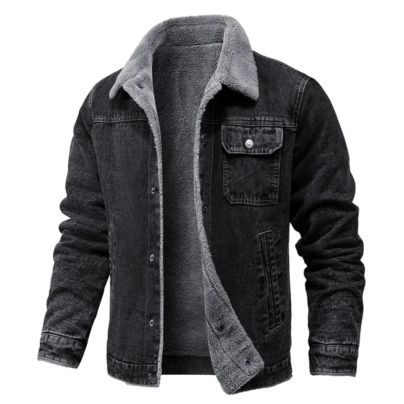 Muži zimné čierne džínsové bundy fleece teplé kabáty dobrej kvality mužských príležitostných zimných bund Outlewear Casy Coats Winter Clothes 4xl