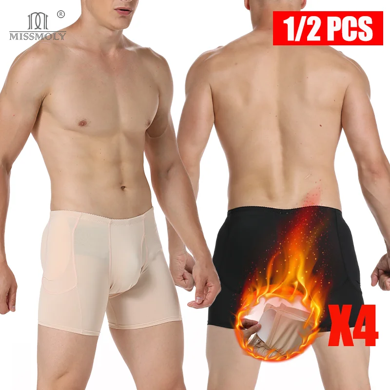 Muži Čalúnené kraťasy 1/2ks Shapewear Boxer Enhancer Enhancer Kompresia zadku