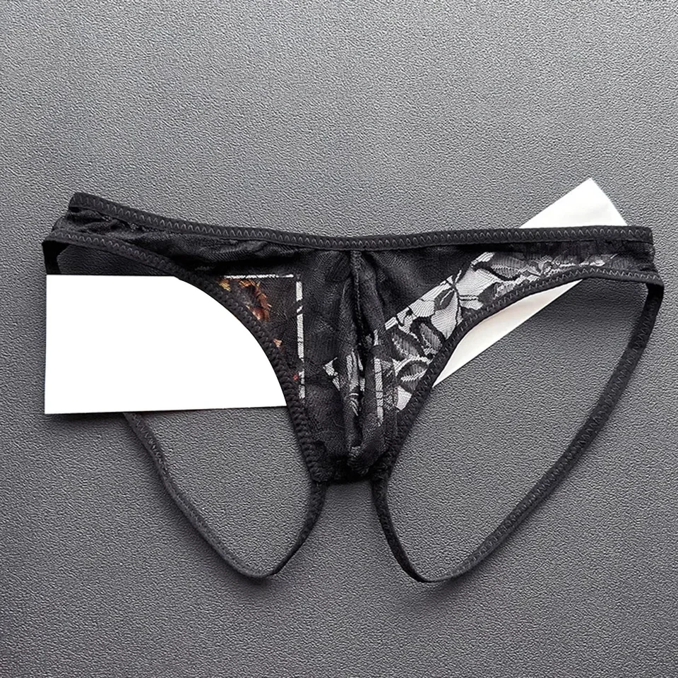 Muži čipky spodná bielizeň Sissy G Strings THONG Nízky pás nohavičky konvexné vrecko Sexy spodná bielizeň otvorené zadky spodky solídne nohavičky