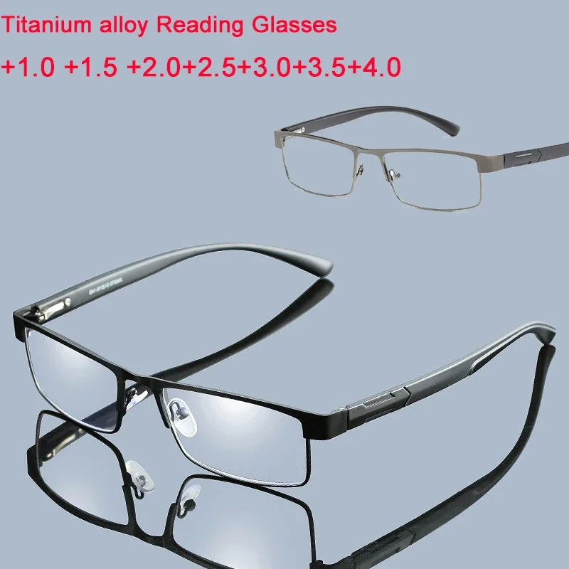 Muži čítanie okuliarov titánovej zliatiny Non sférické presbyopia okuliare Business Hyperopia predpisové okuliare +1.0 až +4.0