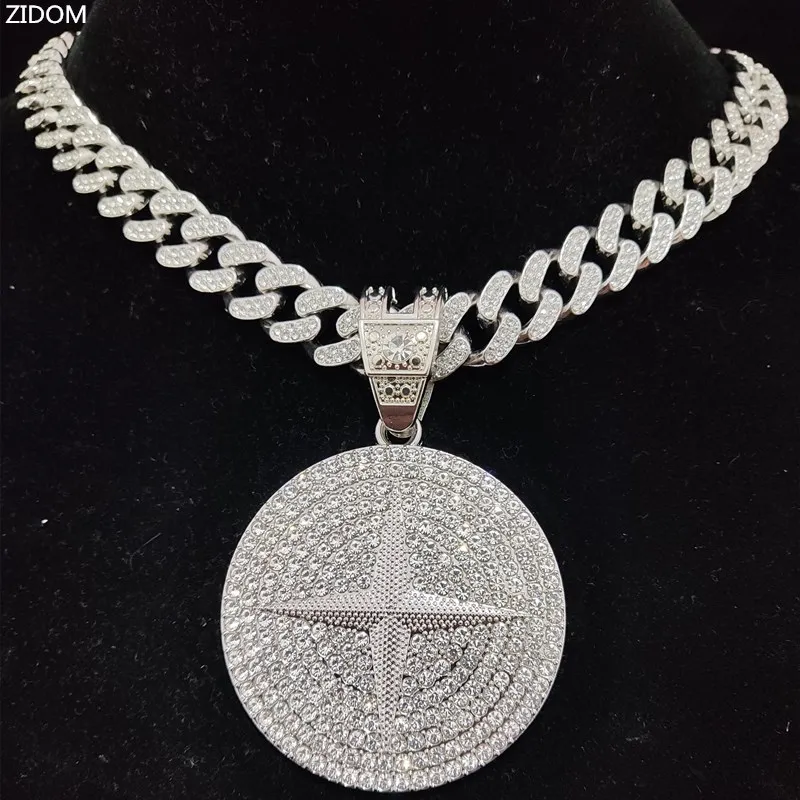 Muži Ženy Hip Hop Round Pendant Náhrdelník s 13 mm krištáľový kubánsky reťazec čarodejnícky bling hiphop náhrdelníky módne kúzlo šperky