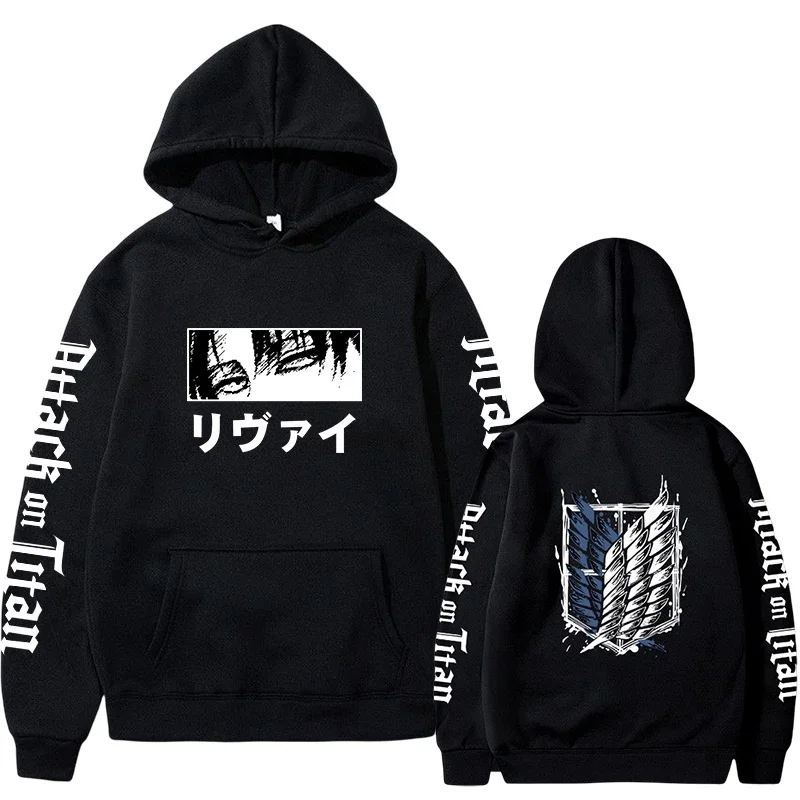 Muži ženy horúce anime plus kapucňové záchvaty na Titan Levi tlačené kapucňu manga mikina harajuku s dlhým rukávom s pulvoverom s dlhým rukávom