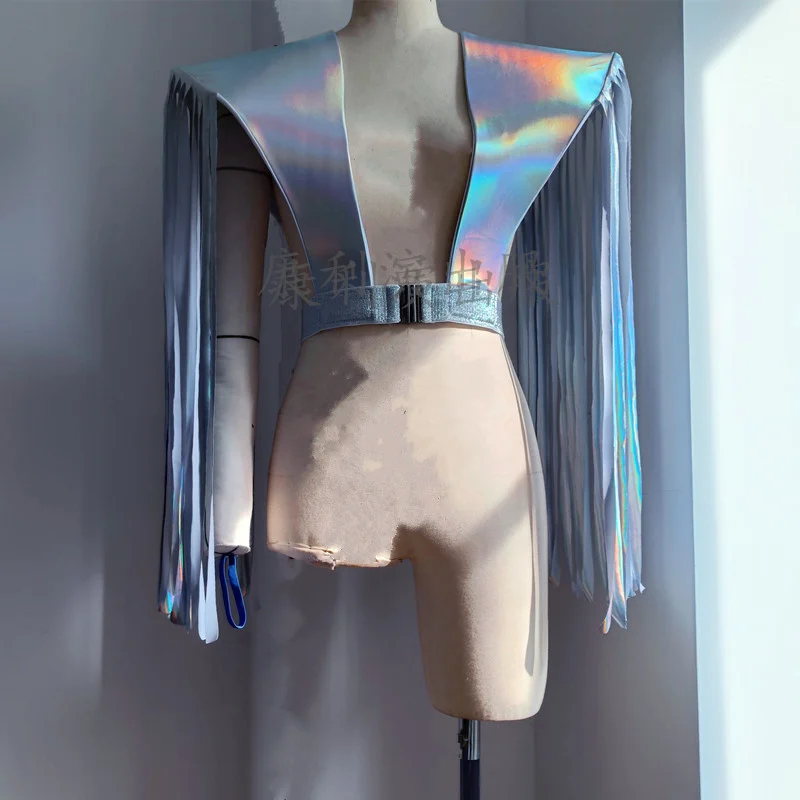 Muži ženy jazzové tanečné oblečenie laser oslnivé farebné sfarbené ramenné vesty bar DS DJ Performance outfit kostýmy pódium príslušenstva