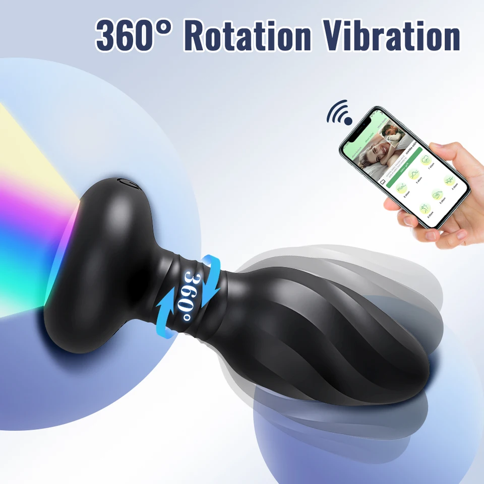 Muži Ženy Rotačné vibrátorové butt zástrčka Swinging Prostate Massager Gay Anal Plug Stimulátor s LED pre dospelých sexuálne hračky Analplug Vibrator