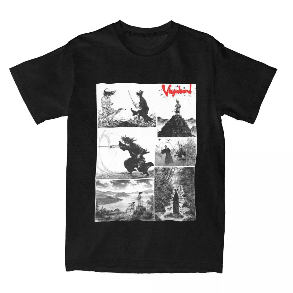 Muži Ženy VAGABOND MANGA Anime Anime Doplnky Takezou Shinmen Cotton Tops Vintage krátke rukávy okrúhle okrúhle tričká pre dospelé košele