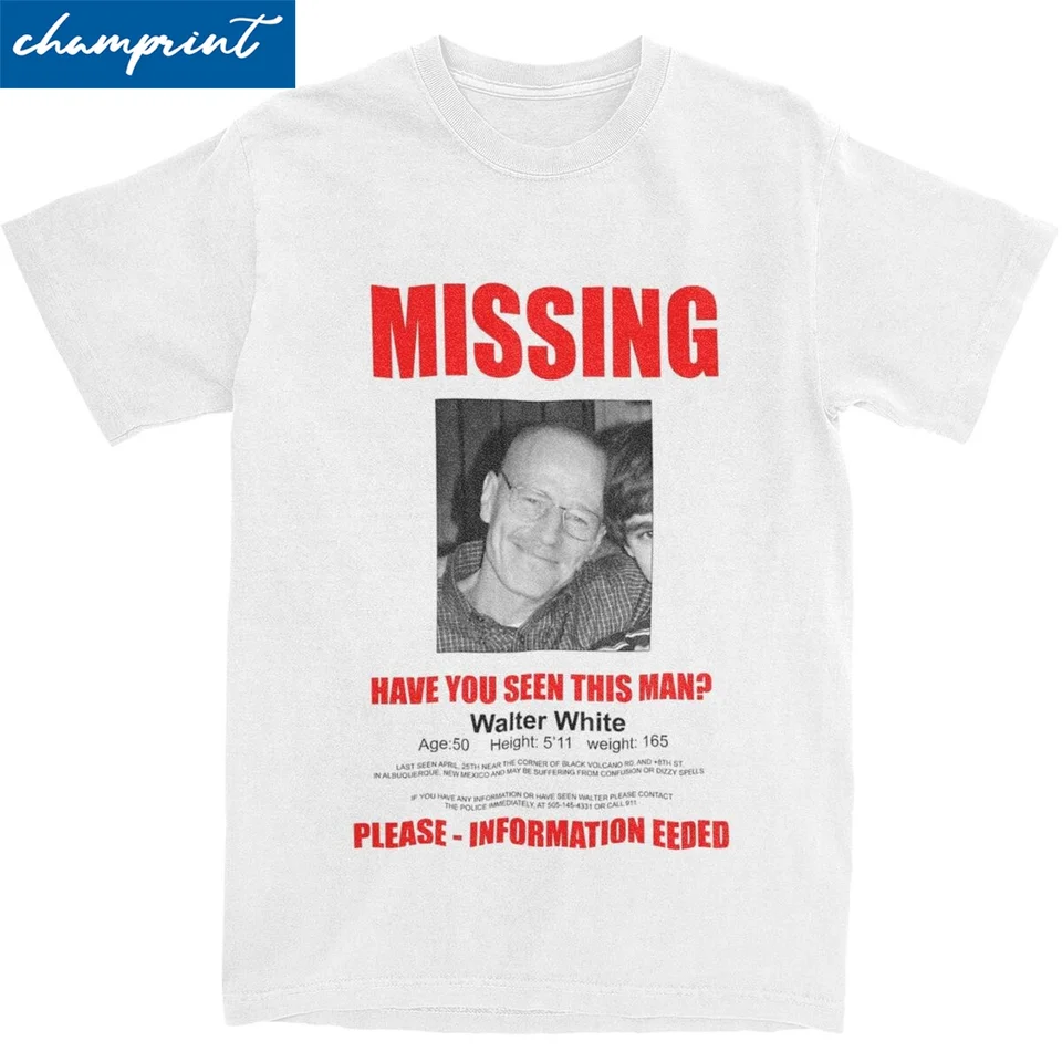 Muži Ženy Walter White Chýbajú Heisenberg, Breakin Bad T tričko Čisté bavlnené topy Funny Round Crck Tee Tričko nové príchod Tričko