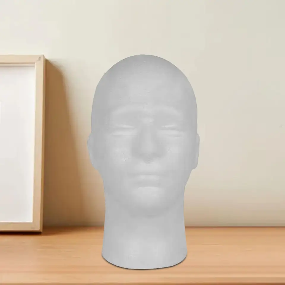 Mužská polystyrénová parochňa hlava biela prenosná prenosná multifunkčné účesy držiak stojan na figurínu Mannequin Manikin Head Stand pre rekvizity domov