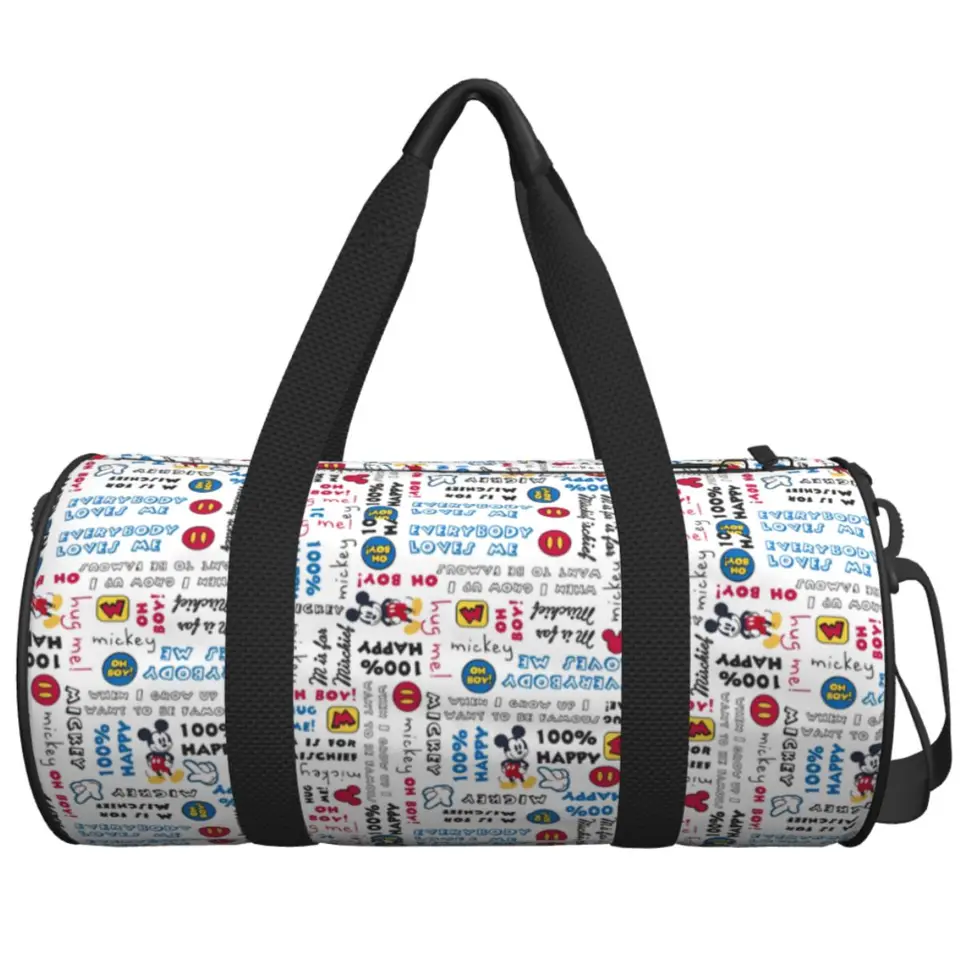 Mužská ženská cestovná taška Mickey Mouse Letter Print Gym Bag Bag Veľká kapacita vonkajšia vlastná kabelka vtipná výcvik Športová taška