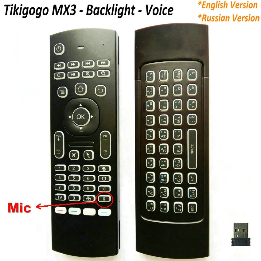 MX3 BASSLEGE Mic Voice Air Mouse MINI Klávesnica Ruská angličtina 5 IR Learning for Android Smart TV Box PC diaľkové ovládanie