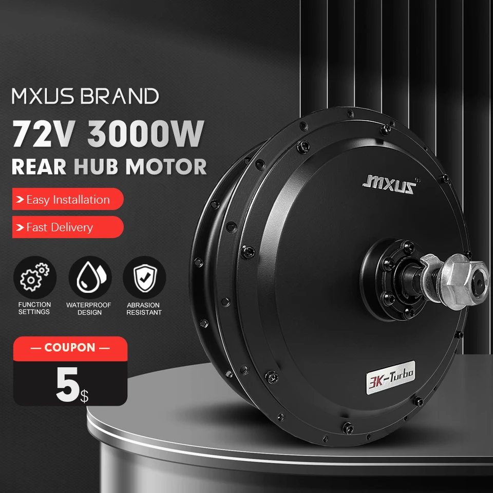 MXUS Brand Electric Bike Motor 72V 3000W Zadná otočná kefka bez kefy Hub Motor Colors Honič pre konverziu Ebike