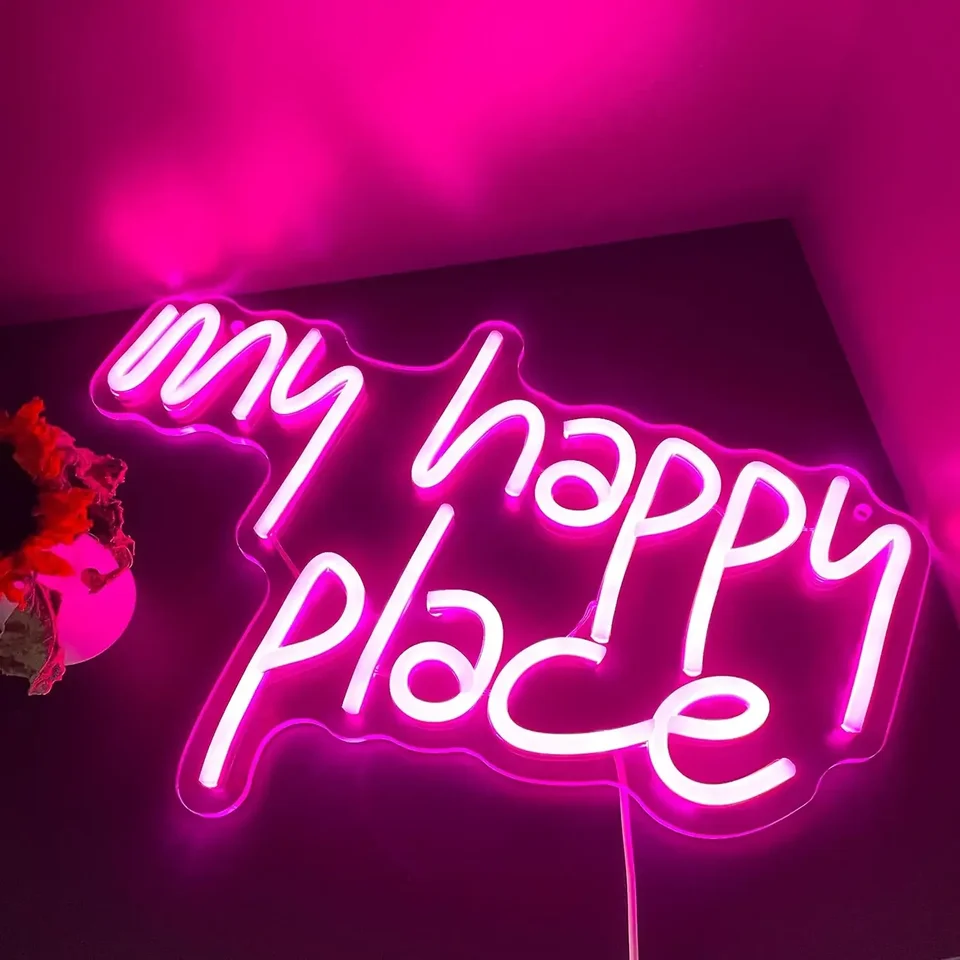My Happy Place Neon Sign Led Neon Light Sign pre nástenné dekorácie Stlmiteľné pre bar Party Darge Darček dekorácie SPELOM Svadobný dekor
