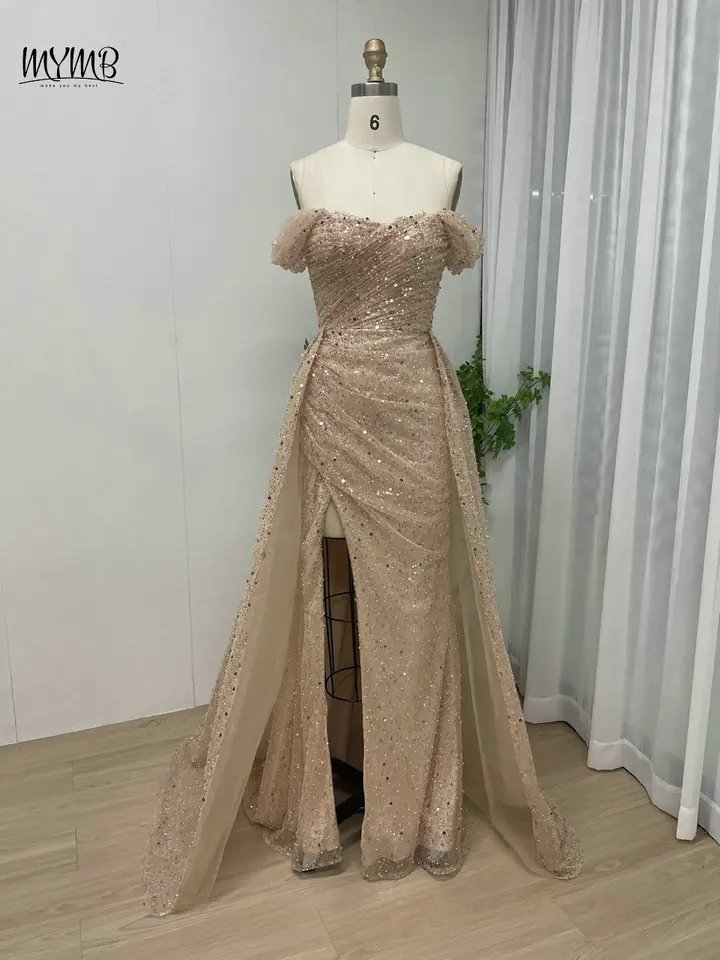 MYMB ohromujúce flitry Gold High Split Mermaid Prom šaty pre gala špeciálne udalosti nové vysoko kvalitné večerné šaty