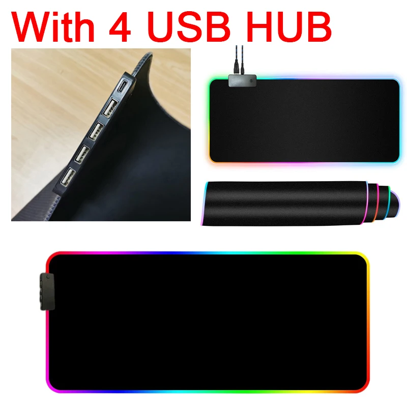 Myšová podložka so 4 portmi USB HUB Veľká LED podsvietená koberec myši Gaming RGB XXL PC Game Game MousePad Gamer Desk počítačový počítač MICE MICE MICE MICE MICE