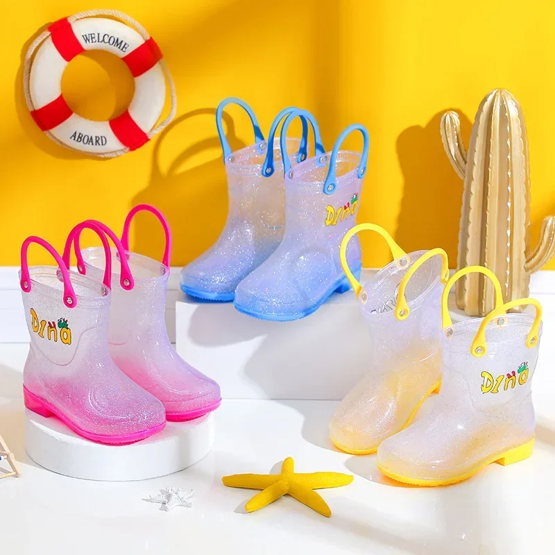 Mäkká rukoväť flitry priehľadné detské dažďové topánky Kids vodotesné nekĺzanie proti protišmyku okolo prsta